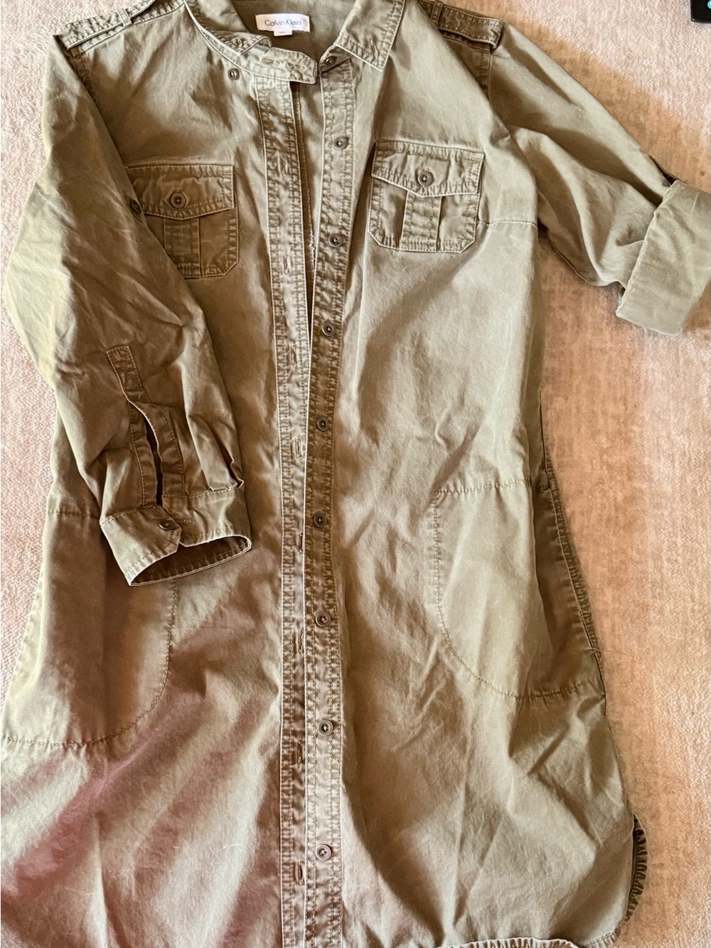 Calvin Klein Military-Style Button Front Jacket in Olive